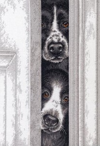 Picture of Dimensions Counted Cross Stitch Kit 10"X14"-Peeking Pups (14 Count)