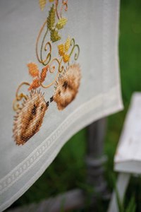 Picture of Vervaco Stamped Table Runner Cross Stitch Kit 16"X40"-Hedgehogs and Autumn Leaves