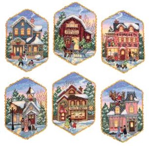 Picture of Gold Collection Christmas Village Ornaments Counted Cross St-5" Long 18 Count Set Of 6