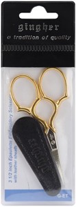 Picture of Gingher Gold-Handled Epaulette Embroidery Scissors 3.5"-W/Leather Sheath