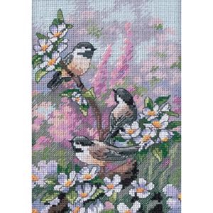 Picture of Dimensions Gold Petite Counted Cross Stitch Kit 5"X7"-Chickadees In Spring (16 Count)