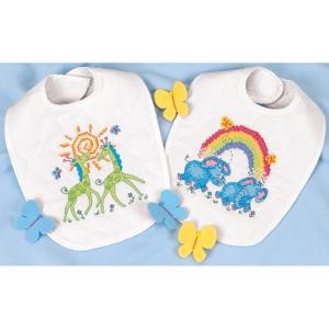 Picture of Dimensions/Baby Hugs Stamped Cross Stitch Kit 9"X14" 2/Pkg-Noah's Ark Bibs