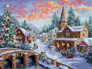Picture of Dimensions Gold Collection Counted Cross Stitch Kit 16"X12"-Holiday Village (16 Count)