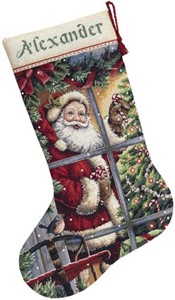Picture of Dimensions Gold Collection Counted Cross Stitch Kit 16" Long-Candy Cane Santa Stocking (16 Count)
