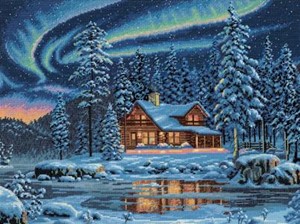 Picture of Dimensions/Gold Collection Counted Cross Stitch Kit 16"X12"-Aurora Cabin (16 Count)