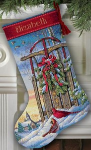 Picture of Dimensions Gold Collection Counted Cross Stitch Kit 16" Long-Christmas Sled Stocking (16 Count)