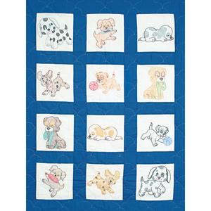 Picture of Jack Dempsey Stamped White Nursery Quilt Blocks 9"X9" 12/Pkg-Puppies