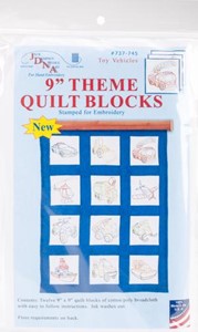 Picture of Jack Dempsey Themed Stamped White Quilt Blocks 9"X9" 12/Pkg-Toy Vehicles