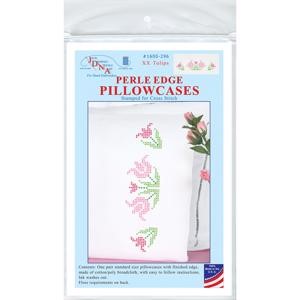Picture of Jack Dempsey Stamped Pillowcases W/White Perle Edge 2/Pkg-XX Lace Tulips