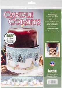 Picture of Janlynn Candle Corset Counted Cross Stitch Kit 11"X2.5"-Snowy Town (14 Count)