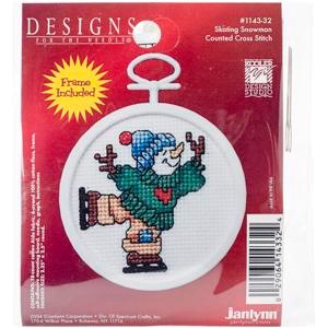 Picture of Janlynn Mini Counted Cross Stitch Kit 2.5" Round-Skating Snowman (18 Count)