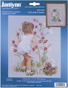 Picture of Janlynn Counted Cross Stitch Kit 12"X16"-Girl With Cosmos (14 Count)
