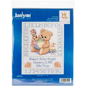 Picture of Janlynn Stamped Birth Sampler Cross Stitch Kit 11"X14"-Bear