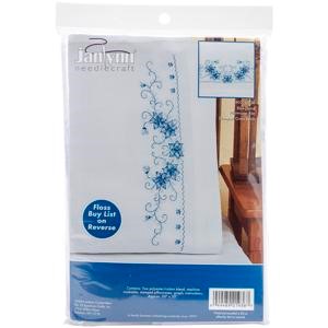 Picture of Janlynn Stamped Cross Stitch Pillowcase Pair 20"X30"-Blue Floral
