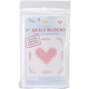 Picture of Jack Dempsey Stamped White Quilt Blocks 9"X9" 12/Pkg-Chicken Scratch Hearts