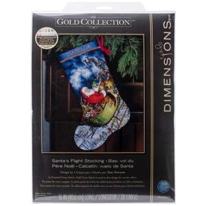 Picture of Dimensions Gold Collection Counted Cross Stitch Kit 16" Long-Santa's Flight Stocking (16 Count)