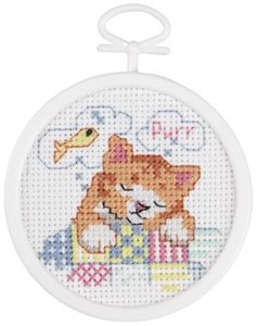 Picture of Janlynn Mini Counted Cross Stitch Kit 2.5" Round-Dreaming Kitty (18 Count)