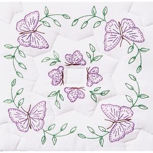 Picture of Jack Dempsey Stamped White Quilt Blocks 18"X18" 6/Pkg-Interlocking Circle Of Butterflies