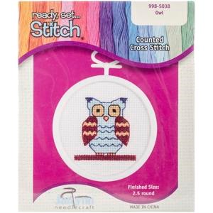 Picture of Janlynn Mini Counted Cross Stitch Kit 2.5" Round-Owl (18 Count)