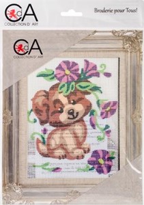 Picture of Collection D'Art Stamped Needlepoint Kit 14X18cm-Puppy With Flowers