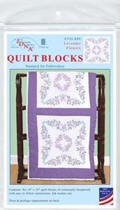 Picture of Jack Dempsey Stamped White Quilt Blocks 18"X18" 6/Pkg-Lavender Flowers
