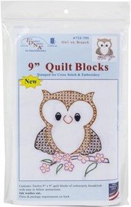 Picture of Jack Dempsey Stamped White Quilt Blocks 9"X9" 12/Pkg-Owl on Branch
