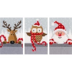 Picture of Vervaco Counted Cross Stitch Kit 4.25"X6" 3/Pkg-Christmas Buddies On Aida (14 Count)