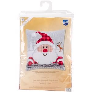 Picture of Vervaco Needlepoint Cushion Top Kit 16"X16" -Santa In A Plaid Hat