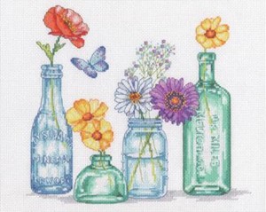 Picture of Dimensions Counted Cross Stitch Kit 12"X10"-Wildflower Jars (14 Count)