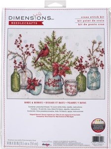 Picture of Dimensions Counted Cross Stitch Kit 14"x10"-Birds And Berries (14 Count)