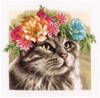 Picture of LanArte Counted Cross Stitch Kit 11.6"X11.6"-Flower Crown Maine Coon II (14 Count)