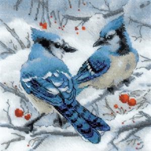Picture of RIOLIS Counted Cross Stitch Kit 7.75"X7.75"-Blue Jays (14 Count)