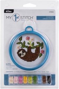 Picture of Bucilla/My 1st Stitch Mini Counted Cross Stitch Kit 3"-Sloth (14 Count)