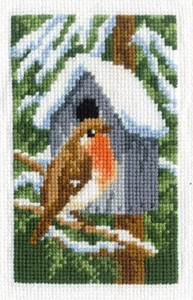 Picture of Vervaco Counted Cross Stitch Miniatures Kit 3.2"X4.8" 3/Pkg-Robins in Winter (18 Count)