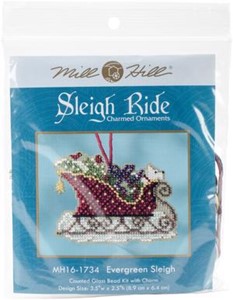 Picture of Mill Hill Counted Cross Stitch Kit 3.5"X2.5"-Evergreen Sleigh (14 Count)
