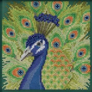 Picture of Mill Hill Buttons & Beads Counted Cross Stitch Kit 5"X5"-Proud Peacock (14 Count)