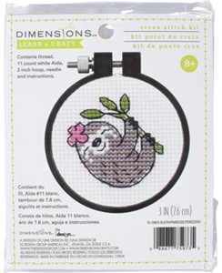 Picture of Dimensions Learn-A-Craft Counted Cross Stitch Kit 3" Round-Sloth (11 Count)