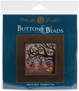 Picture of Mill Hill Buttons & Beads Counted Cross Stitch Kit 5"X5"-Pumpkin Tree (14 Count)