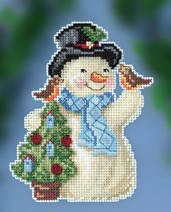 Picture of Mill Hill/Jim Shore Counted Cross Stitch Kit 4"X5"-Feathered Friends Snowman