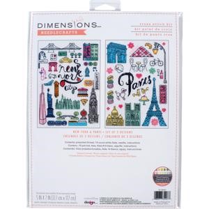 Picture of Dimensions Counted Cross Stitch Kit 5"X7"-New York & Paris (14 count) Set Of 2