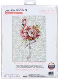 Picture of Dimensions Counted Cross Stitch Kit 9"X12"-Floral Flamingo (14 Count)
