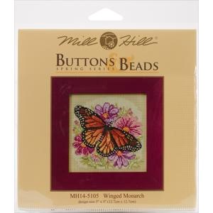 Picture of Mill Hill Buttons & Beads Counted Cross Stitch Kit 5"X5"-Winged Monarch Spring (14 Count)