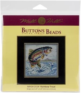 Picture of Mill Hill Buttons & Beads Counted Cross Stitch Kit 5"X5"-Rainbow Trout (14 Count)