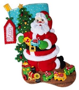 Picture of Bucilla Felt Stocking Applique Kit 18" Long-Toy Train Santa