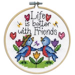Picture of Design Works Counted Cross Stitch Kit 4" Round-Friends (14 Count)