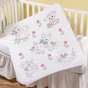 Picture of Bucilla Stamped Cross Stitch Crib Cover Kit 34"X43"-Springtime Baby Animals