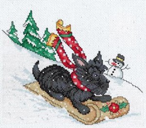 Picture of Imaginating Counted Cross Stitch Kit 8"X7"-Sledding Scottie (14 Count)