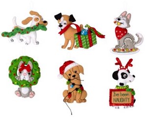 Picture of Bucilla Felt Ornaments Applique Kit Set Of 6-Miscievous Puppies