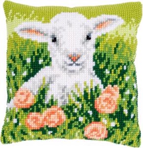 Picture of Vervaco Stamped Cross Stitch Cushion Kit 16"X16"-Lamb Among Flowers