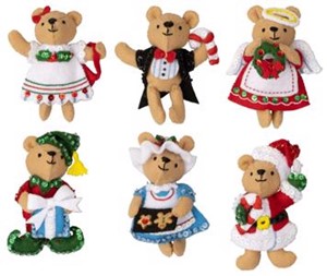 Picture of Bucilla Felt Ornaments Applique Kit Set Of 6-Teddy Bear Traditions